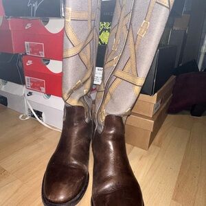 Tory Burch Brown and Gold Leather Boots